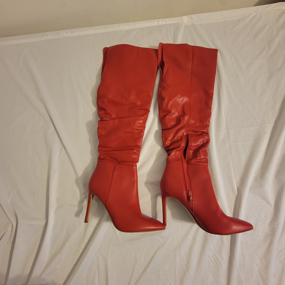 Red Knee-High Stiletto Boots